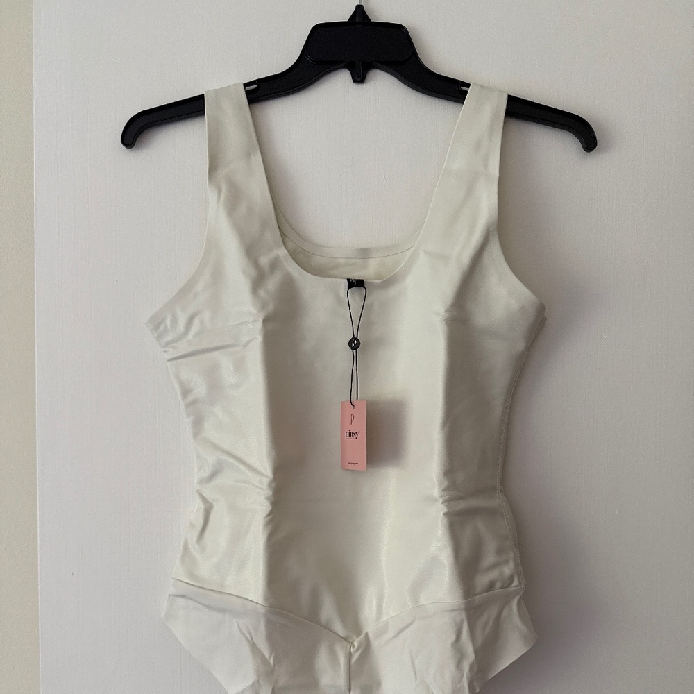 Pinsy Leather Tank Bodysuit NWT - Cream -XL